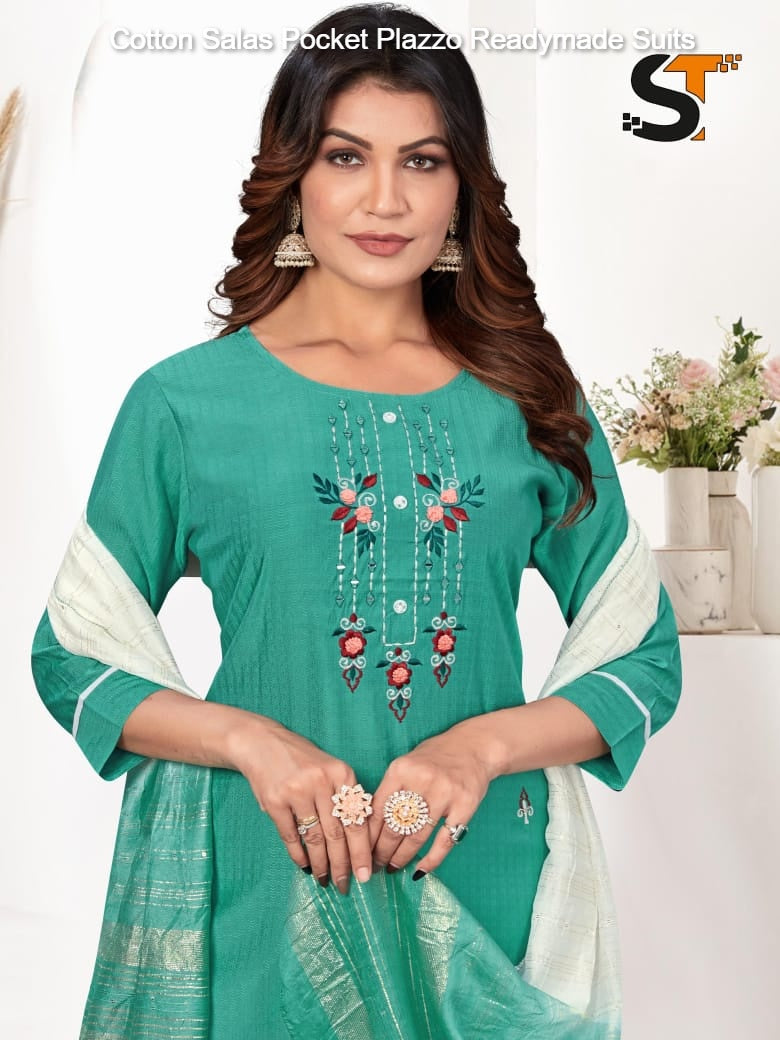 Cotton Salas Pocket Plazzo Readymade Suits