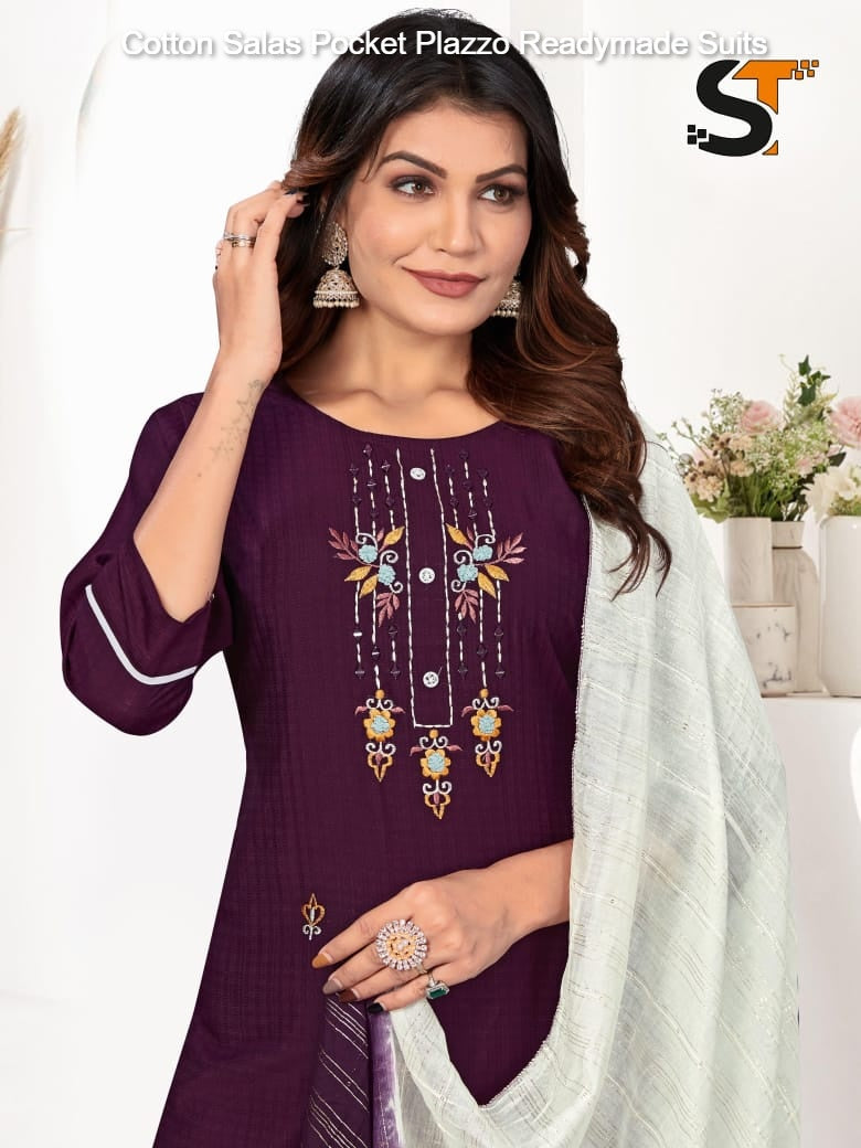 Cotton Salas Pocket Plazzo Readymade Suits