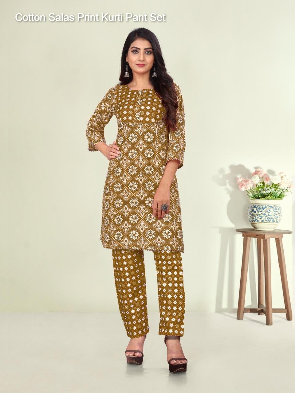 Cotton Salas Print Kurti Pant Set