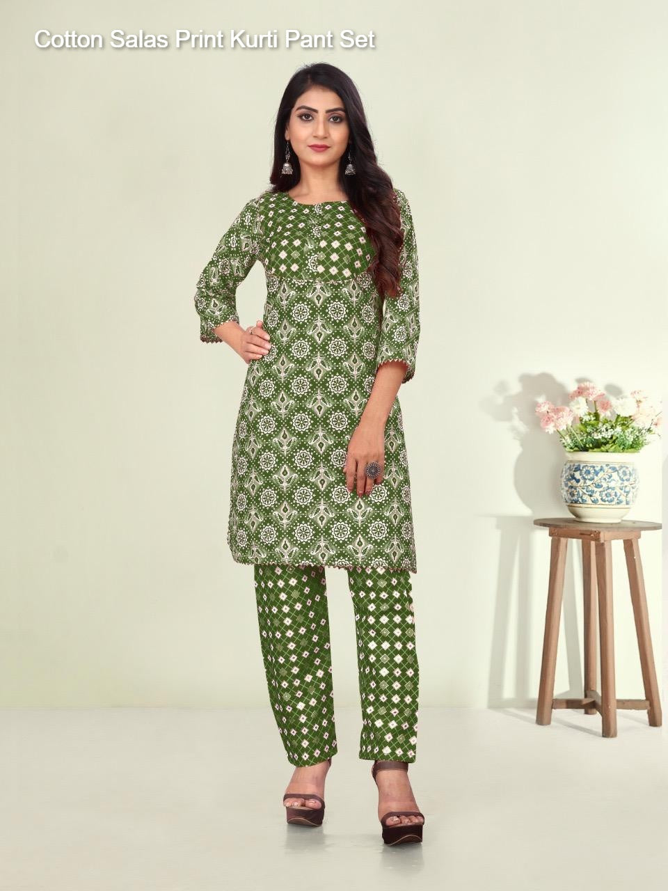 Cotton Salas Print Kurti Pant Set