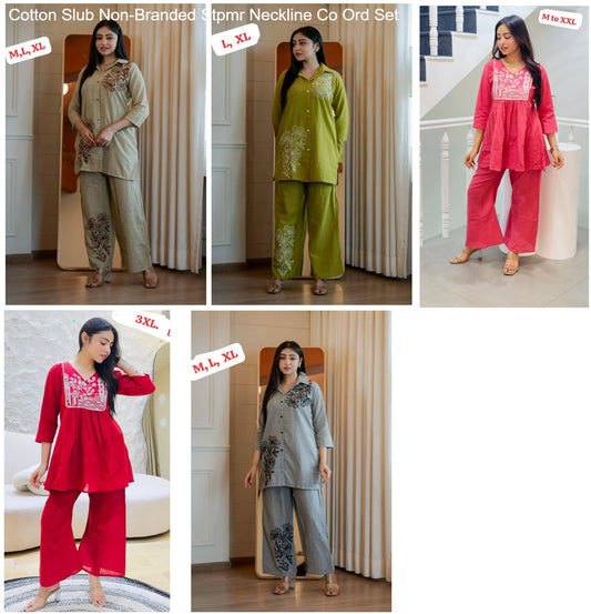 Cotton Slub Non-Branded Stpmr Neckline Co Ord Set