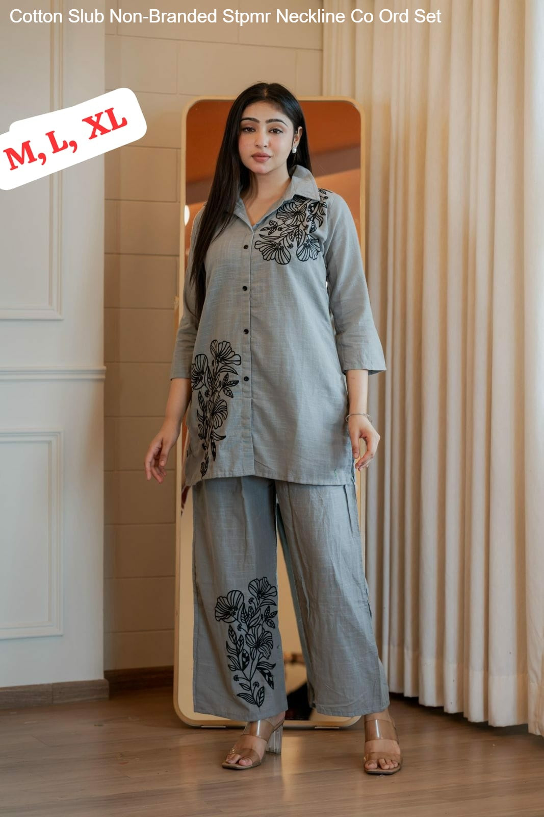 Cotton Slub Non-Branded Stpmr Neckline Co Ord Set