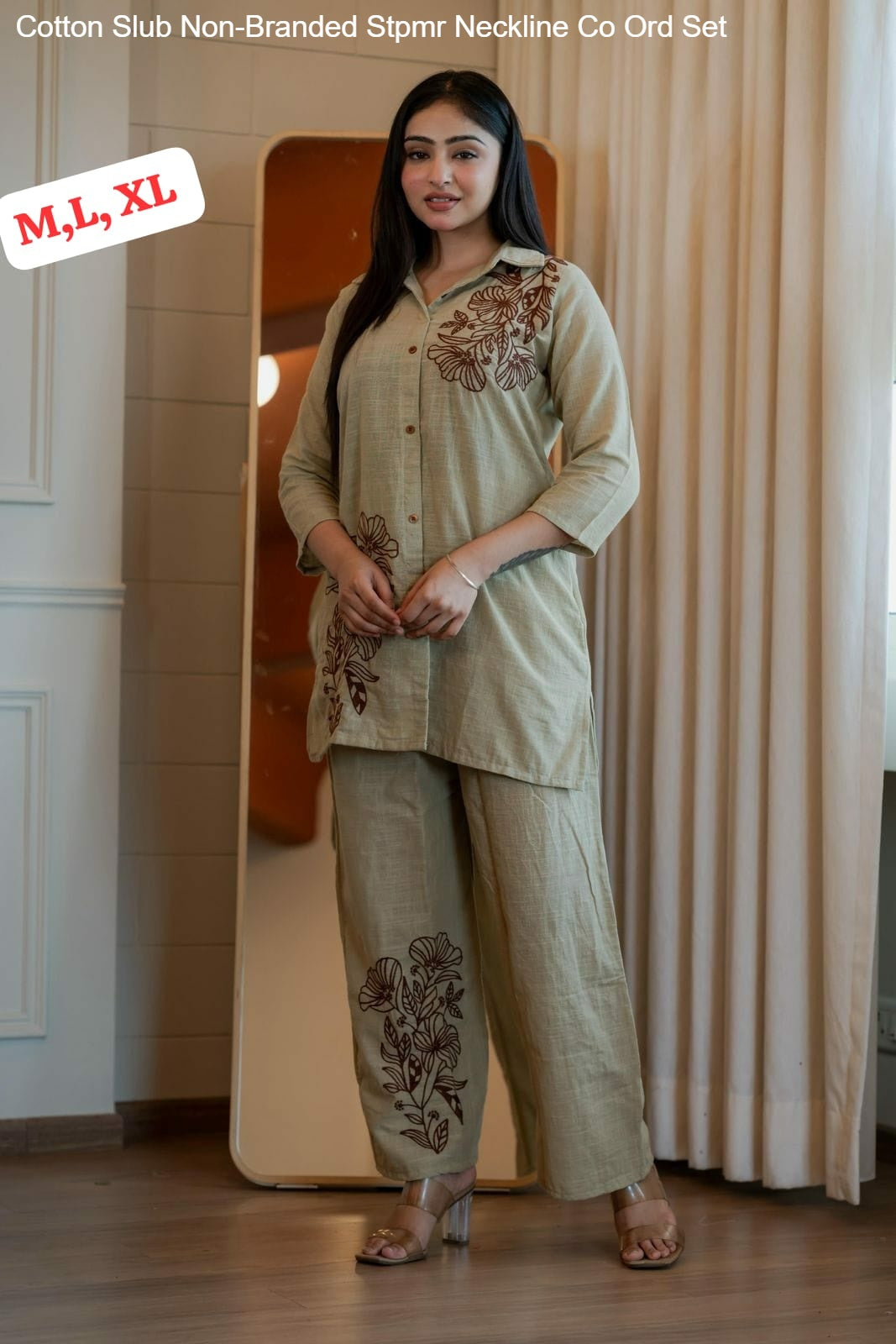 Cotton Slub Non-Branded Stpmr Neckline Co Ord Set