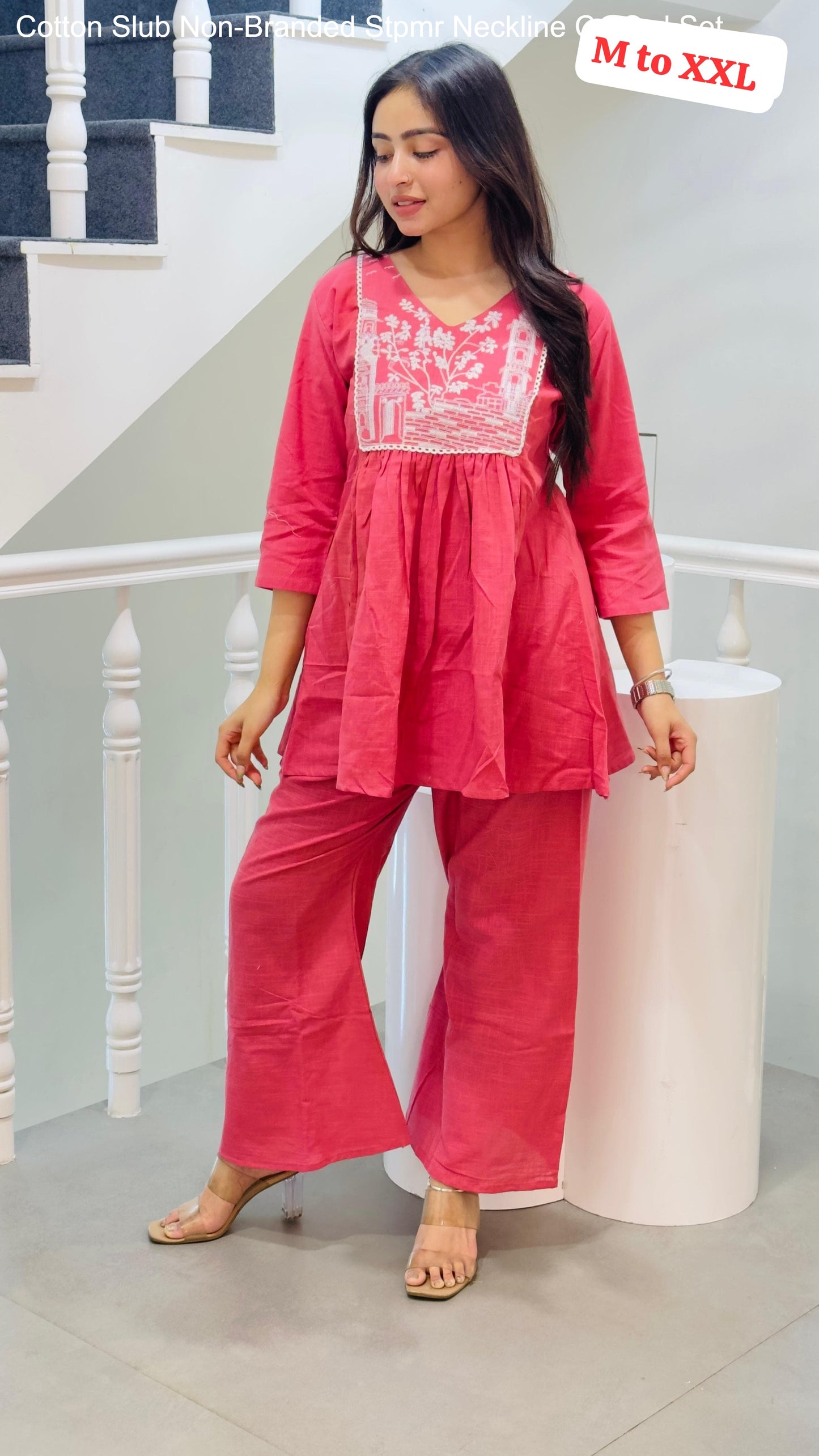 Cotton Slub Non-Branded Stpmr Neckline Co Ord Set