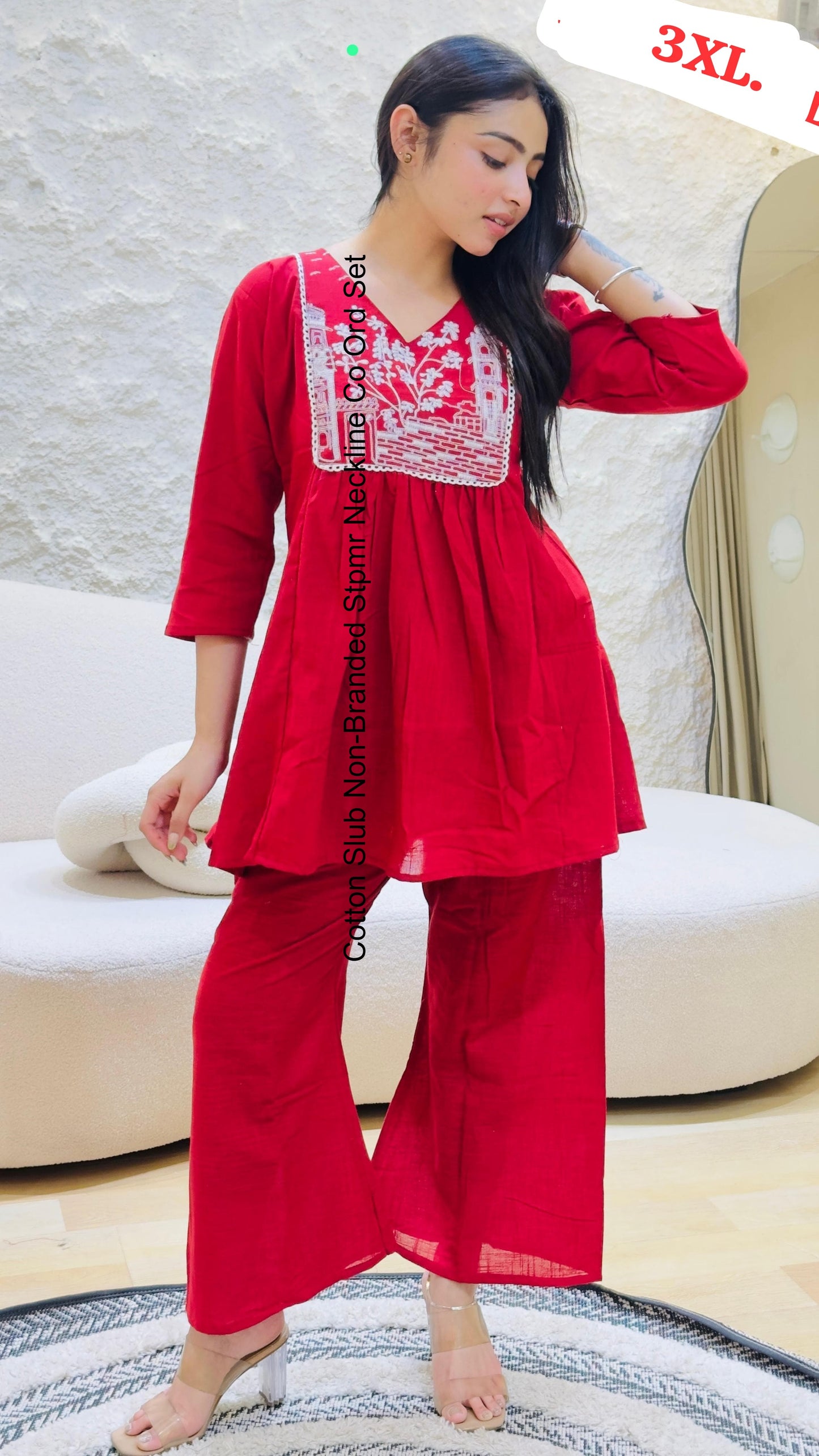 Cotton Slub Non-Branded Stpmr Neckline Co Ord Set