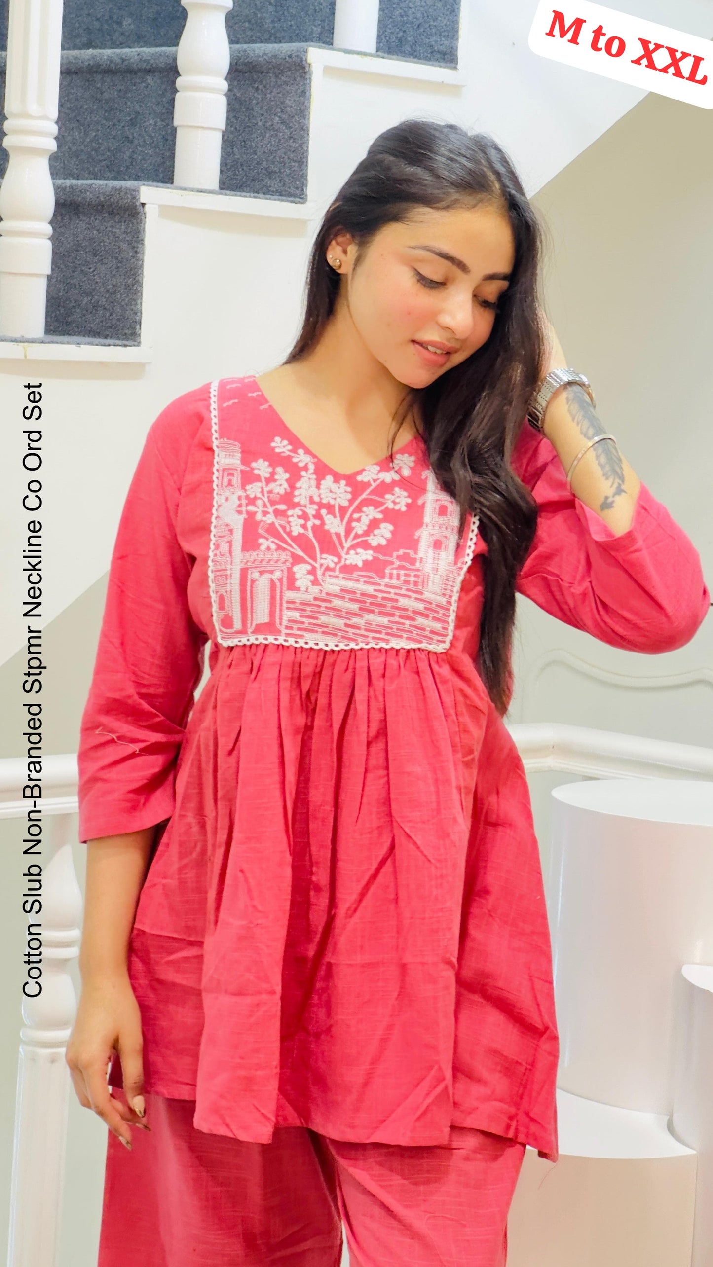 Cotton Slub Non-Branded Stpmr Neckline Co Ord Set