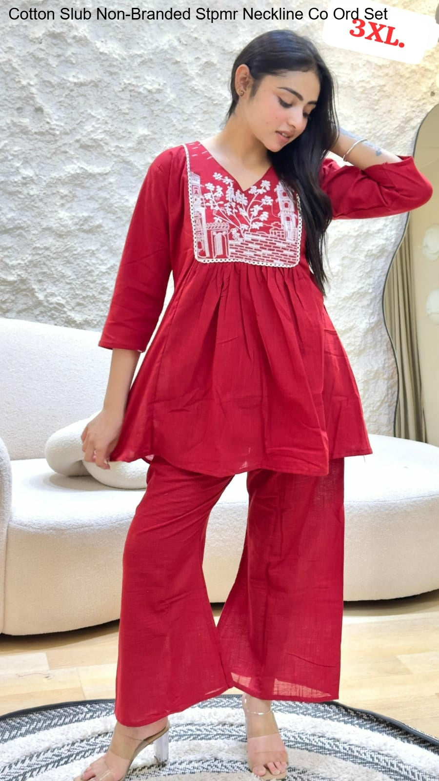 Cotton Slub Non-Branded Stpmr Neckline Co Ord Set