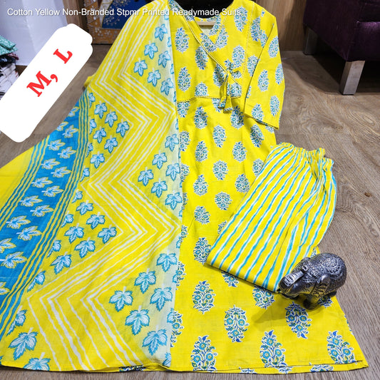 Cotton Yellow Non-Branded Stpmr Printed Readymade Suits