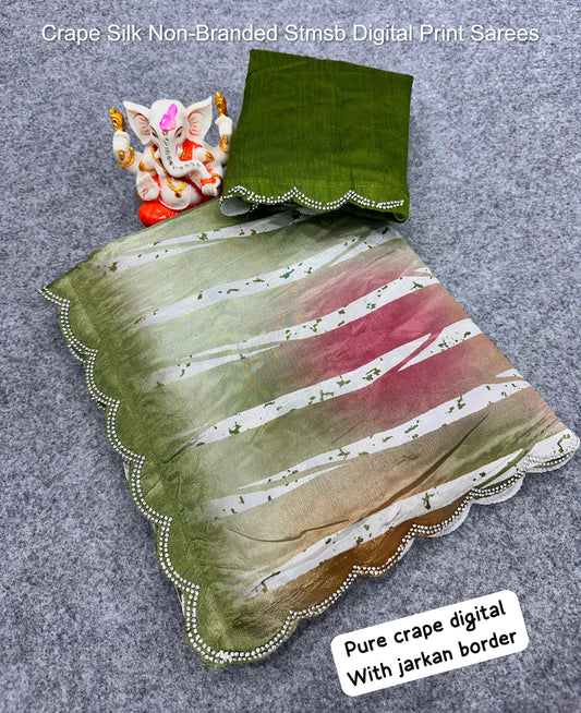 Crape Silk Non-Branded Stmsb Digital Print Sarees
