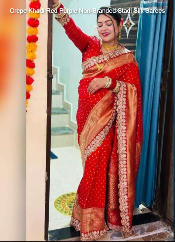 Crepe Khadi Red Purple Non-Branded Stadi Silk Sarees