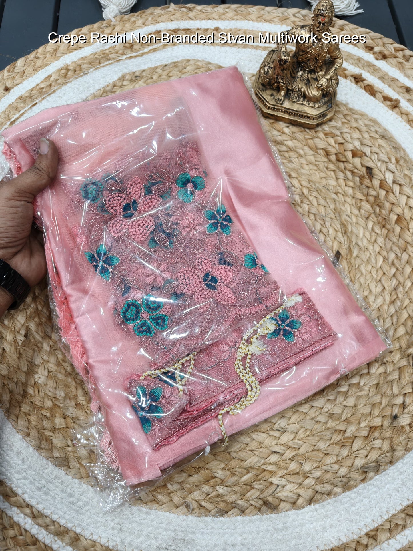 Crepe Rashi Non-Branded Stvan Multiwork Sarees