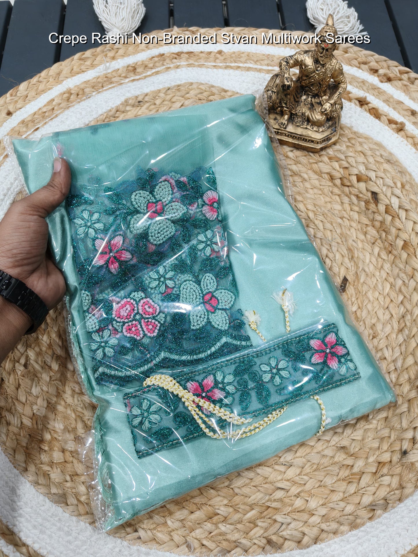 Crepe Rashi Non-Branded Stvan Multiwork Sarees