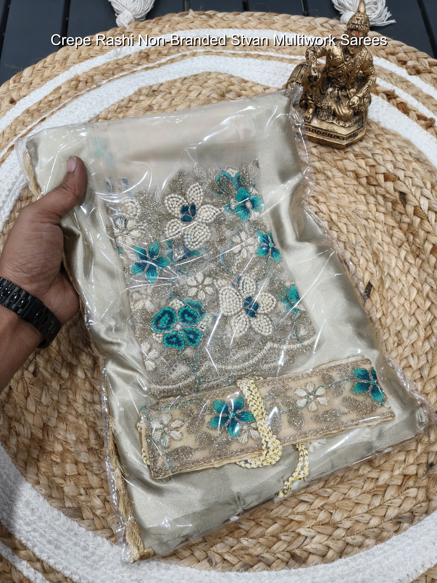 Crepe Rashi Non-Branded Stvan Multiwork Sarees