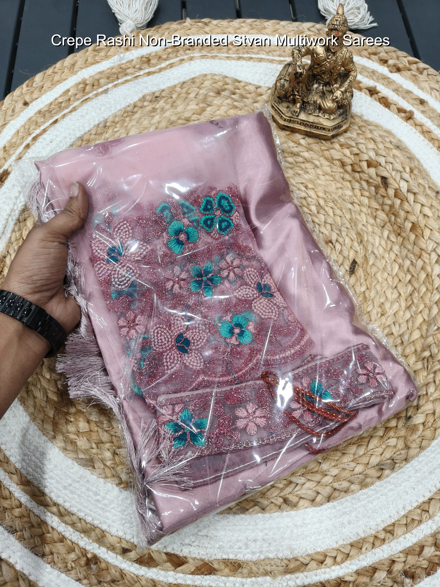 Crepe Rashi Non-Branded Stvan Multiwork Sarees