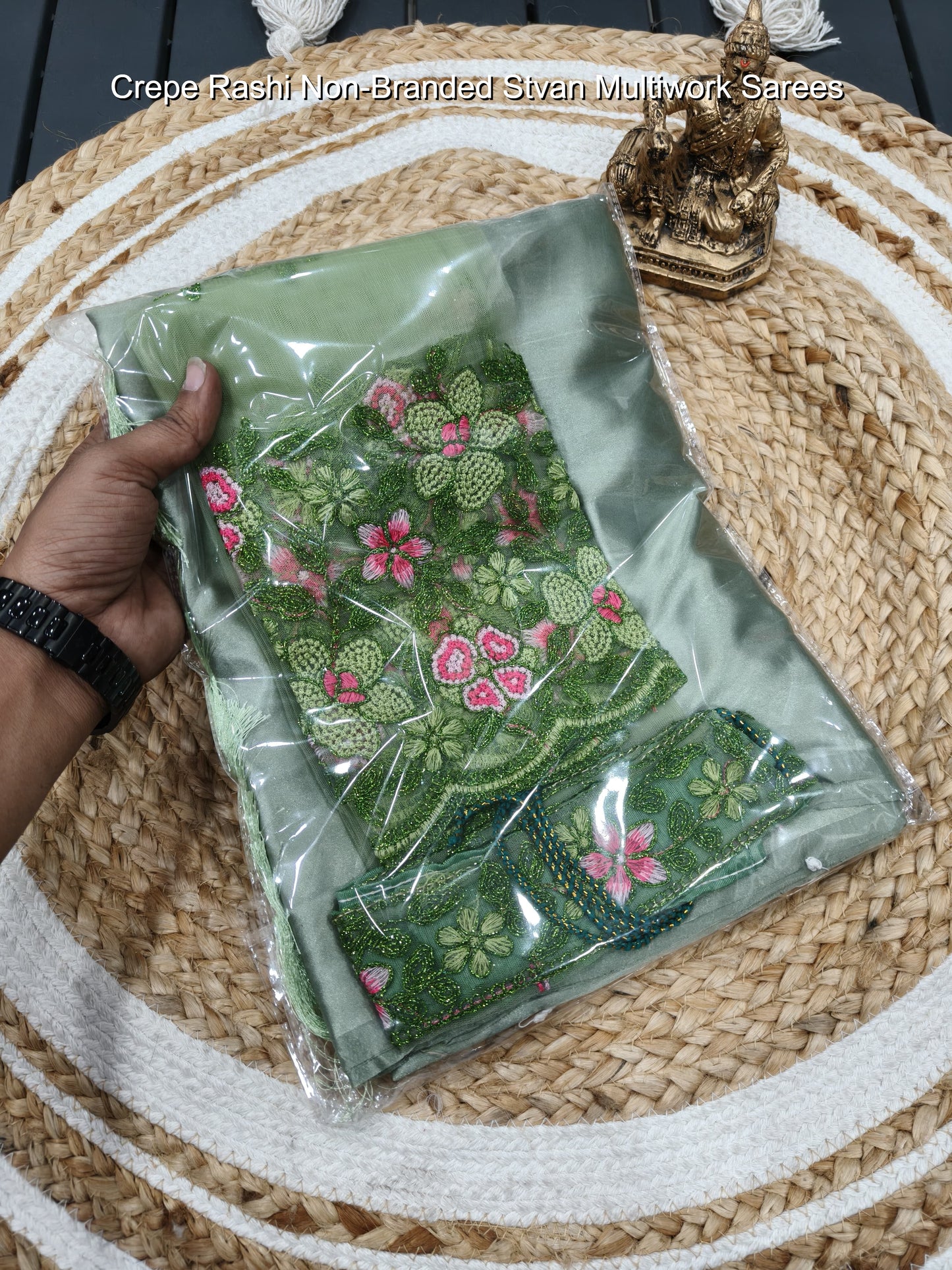 Crepe Rashi Non-Branded Stvan Multiwork Sarees