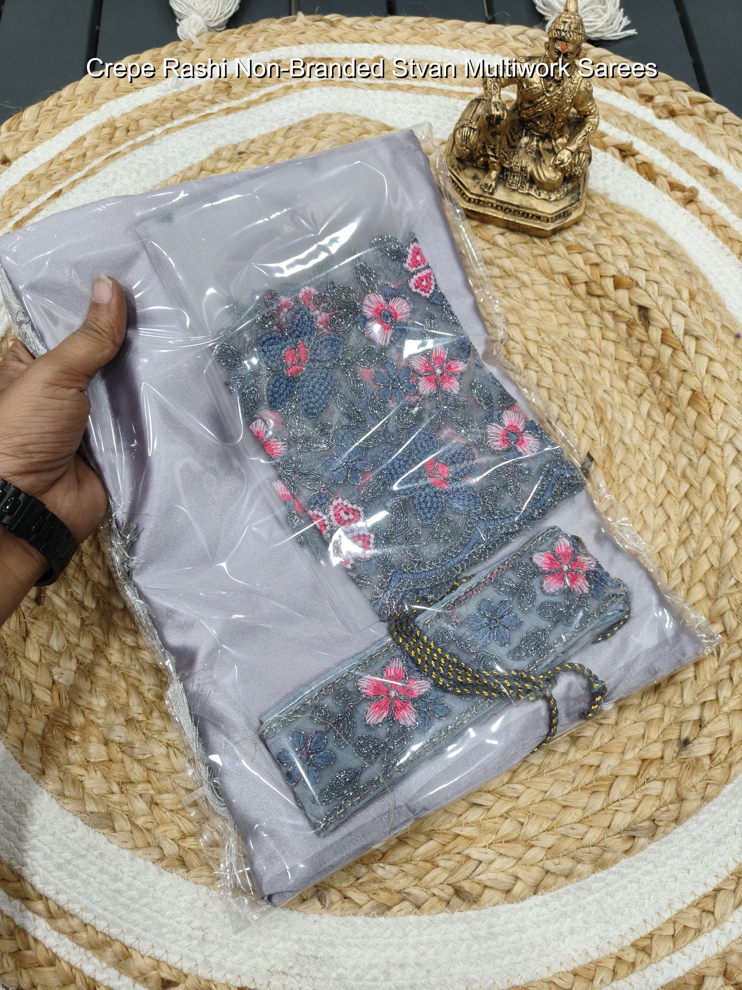 Crepe Rashi Non-Branded Stvan Multiwork Sarees