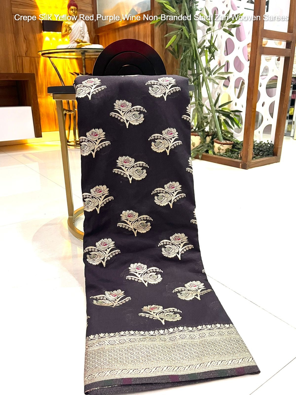 Crepe Silk Yellow,Red,Purple,Wine Non-Branded Stadi Zari Wooven Sarees