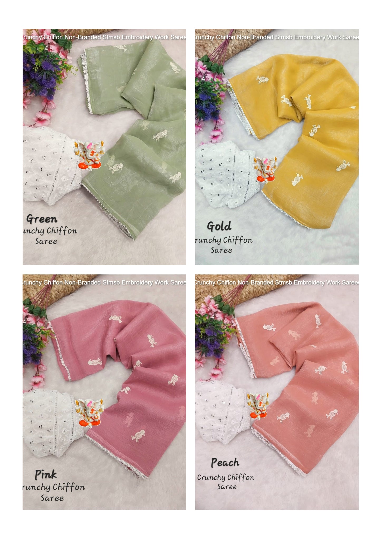 Crunchy Chiffon Non-Branded Stmsb Embroidery Work Sarees