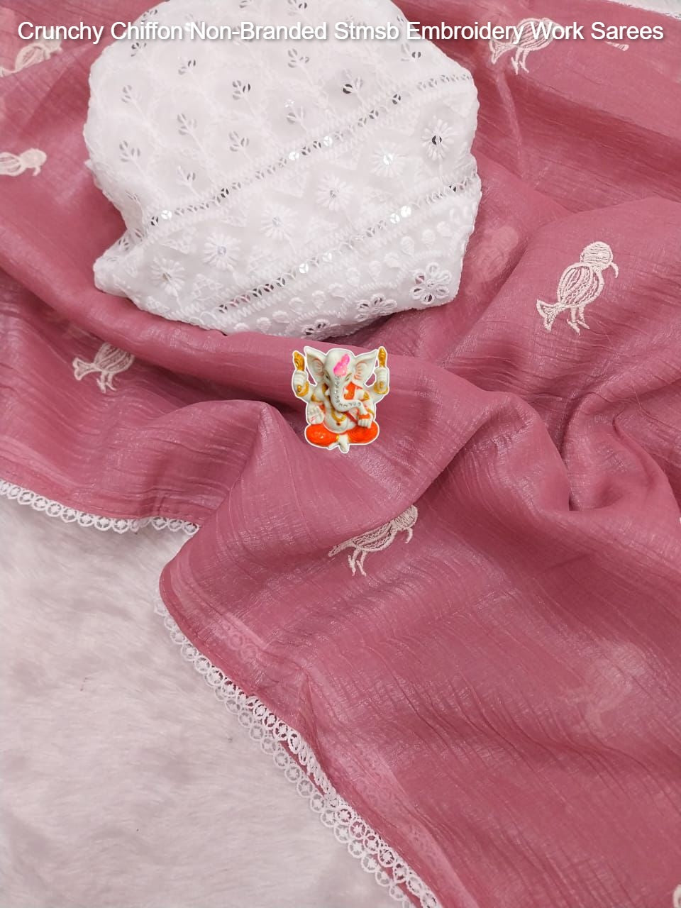 Crunchy Chiffon Non-Branded Stmsb Embroidery Work Sarees