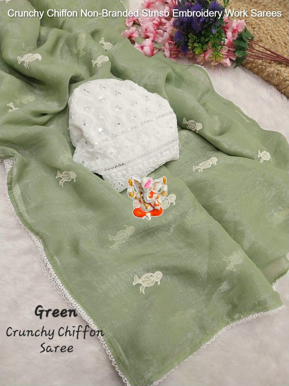 Crunchy Chiffon Non-Branded Stmsb Embroidery Work Sarees