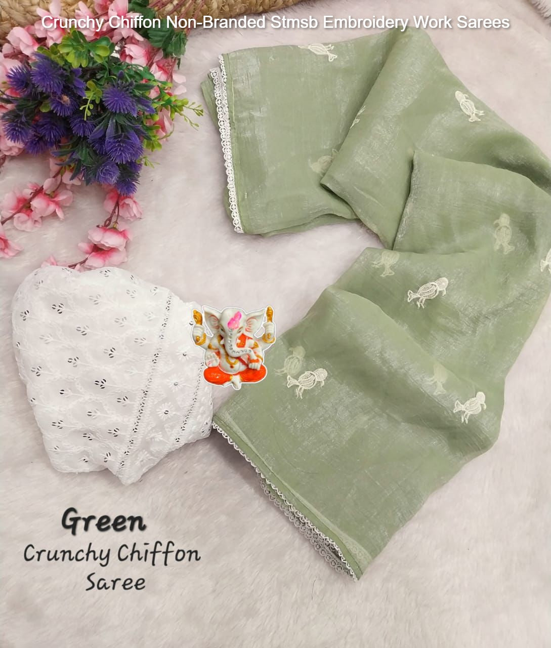 Crunchy Chiffon Non-Branded Stmsb Embroidery Work Sarees