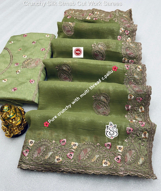 Crunchy Silk Stmsb Cut Work Sarees