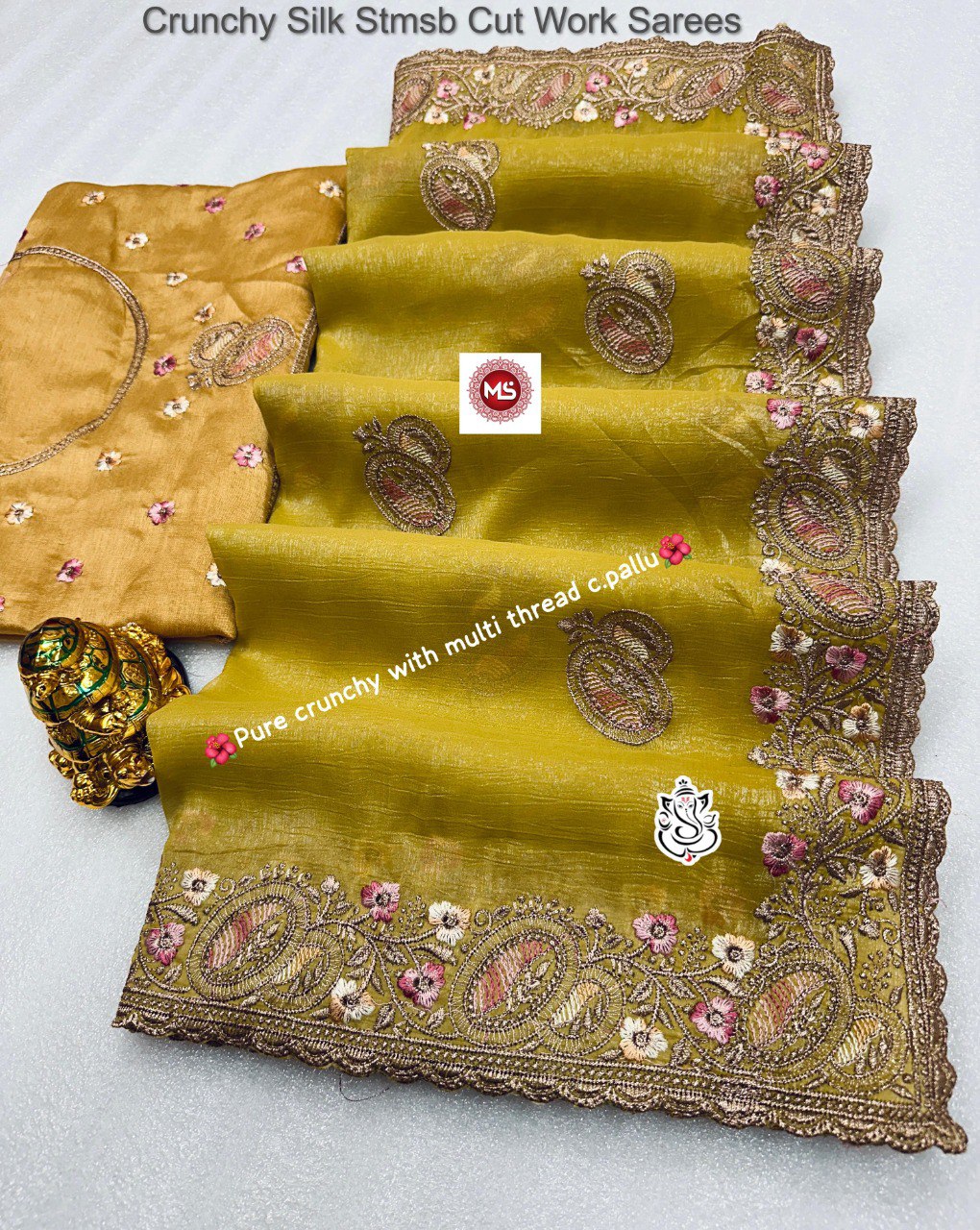 Crunchy Silk Stmsb Cut Work Sarees