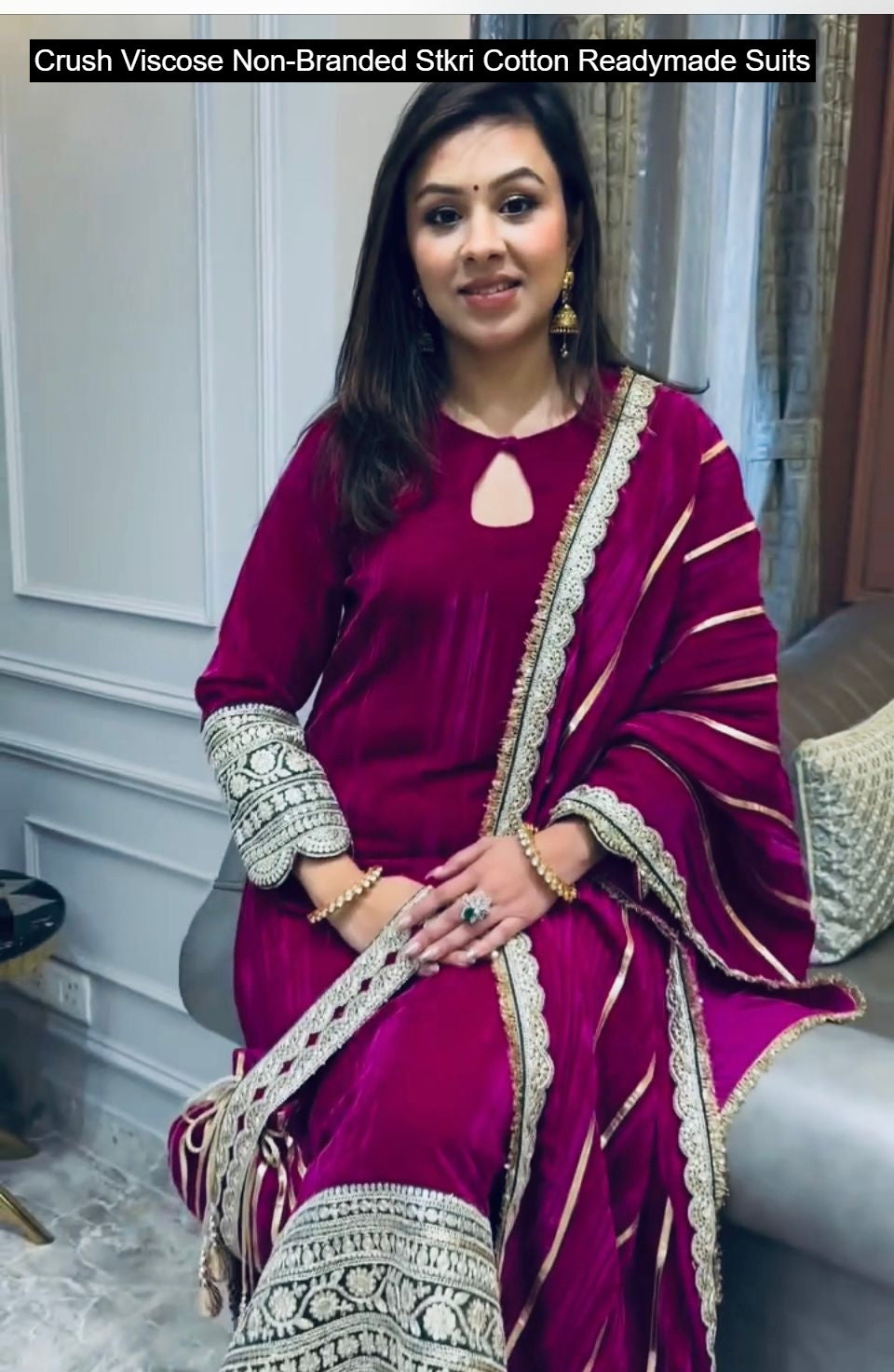 Crush Viscose Non-Branded Stkri Cotton Readymade Suits