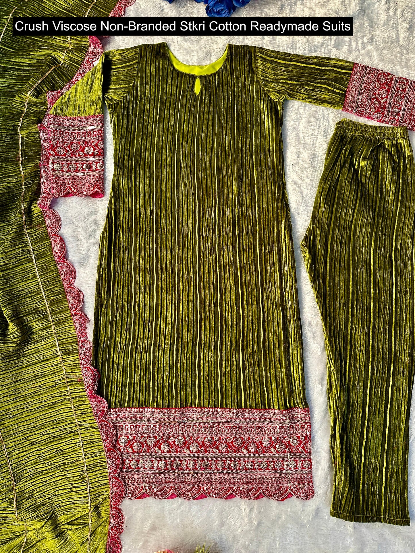 Crush Viscose Non-Branded Stkri Cotton Readymade Suits