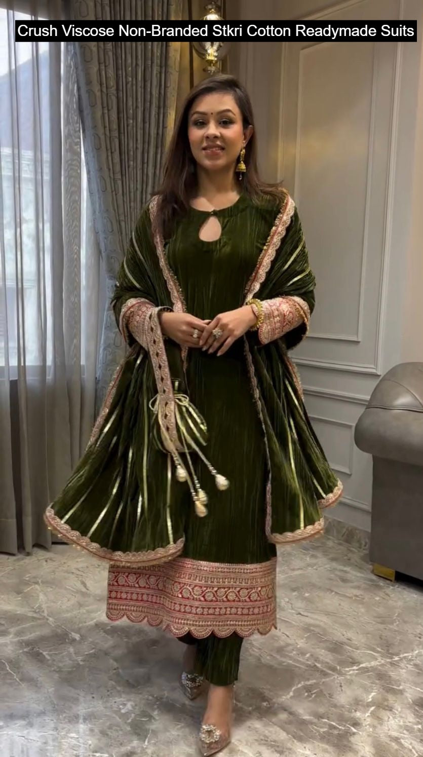 Crush Viscose Non-Branded Stkri Cotton Readymade Suits