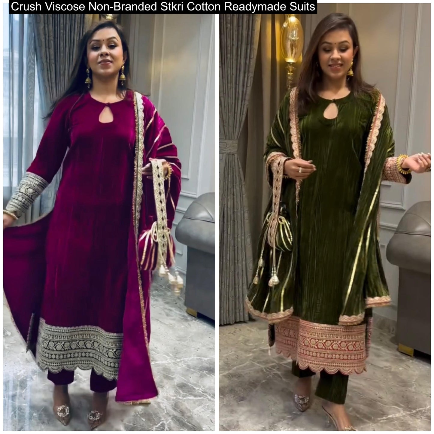 Crush Viscose Non-Branded Stkri Cotton Readymade Suits