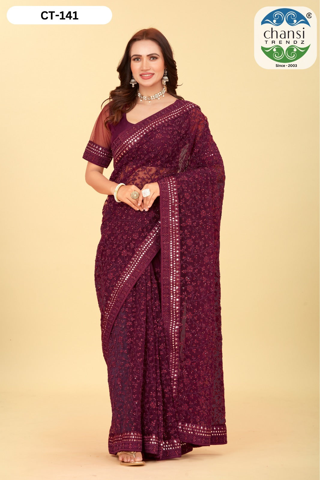 Ct-141 Maroon Chansi Trendz Diamond Work Sarees