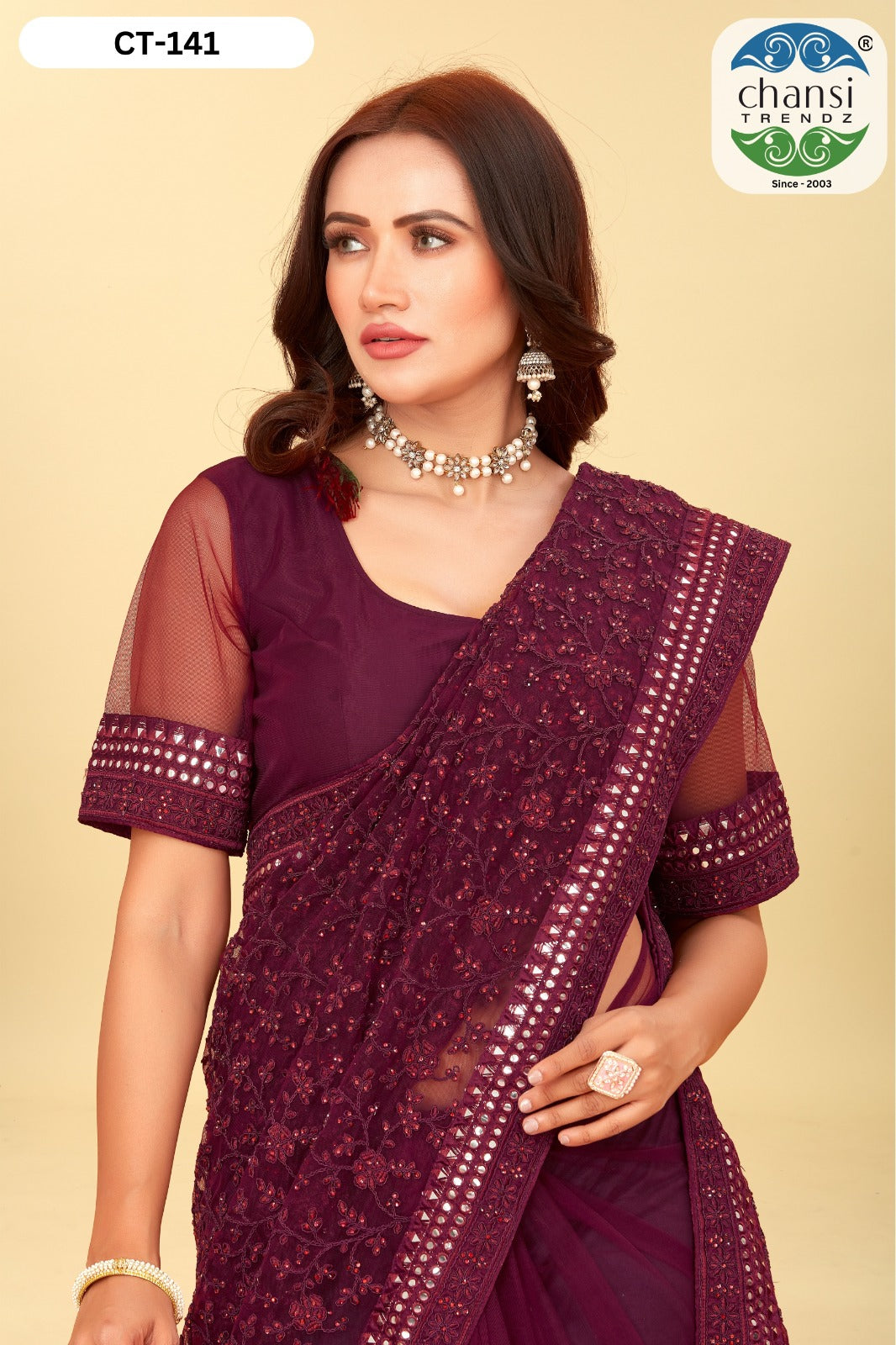 Ct-141 Maroon Chansi Trendz Diamond Work Sarees
