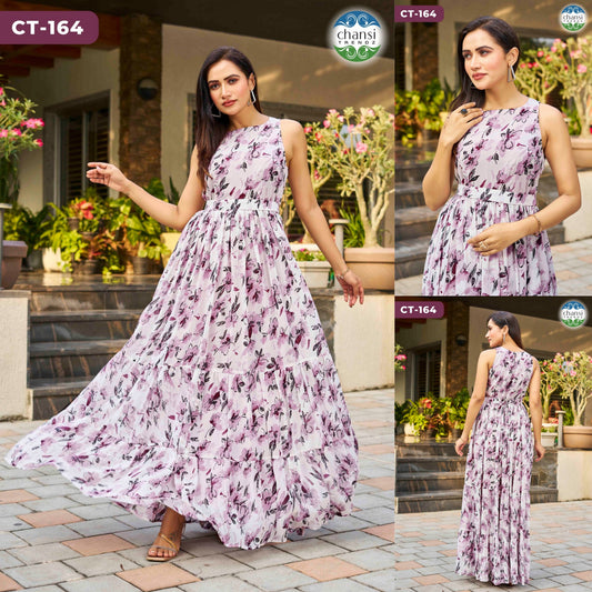 Ct-164 Chansi Trendz Georgette One Piece Gown