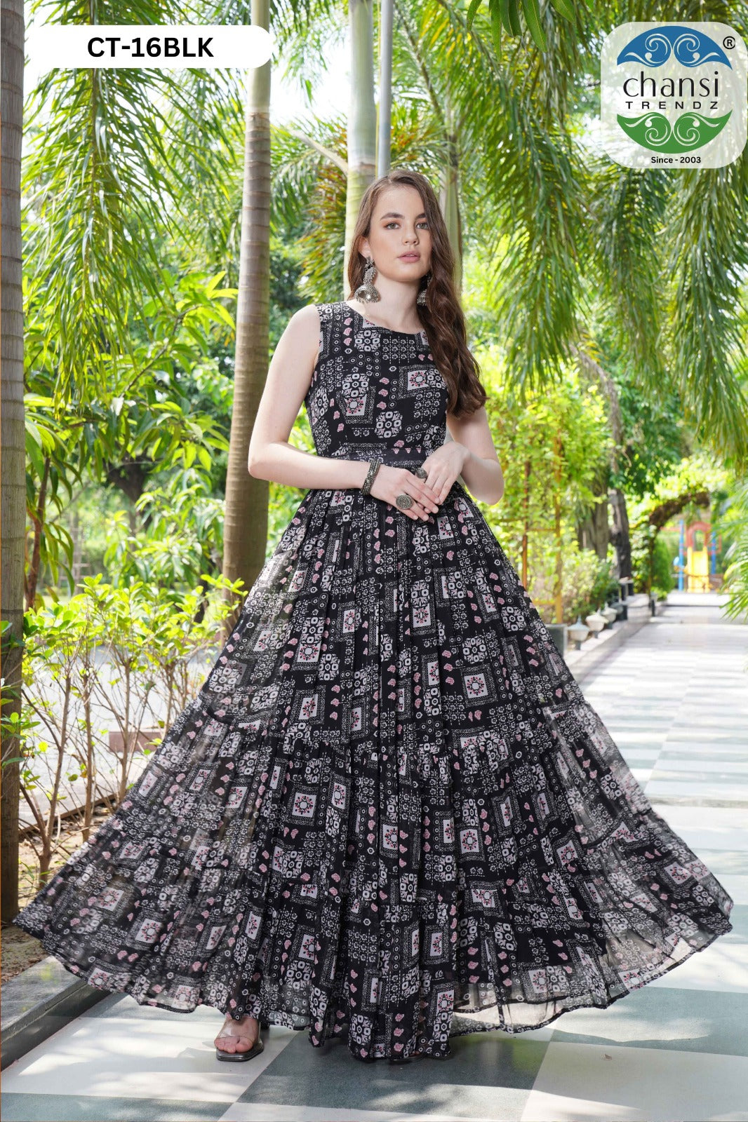 Ct-16 Black Glamours Chansi Trendz Georgette One Piece Gown