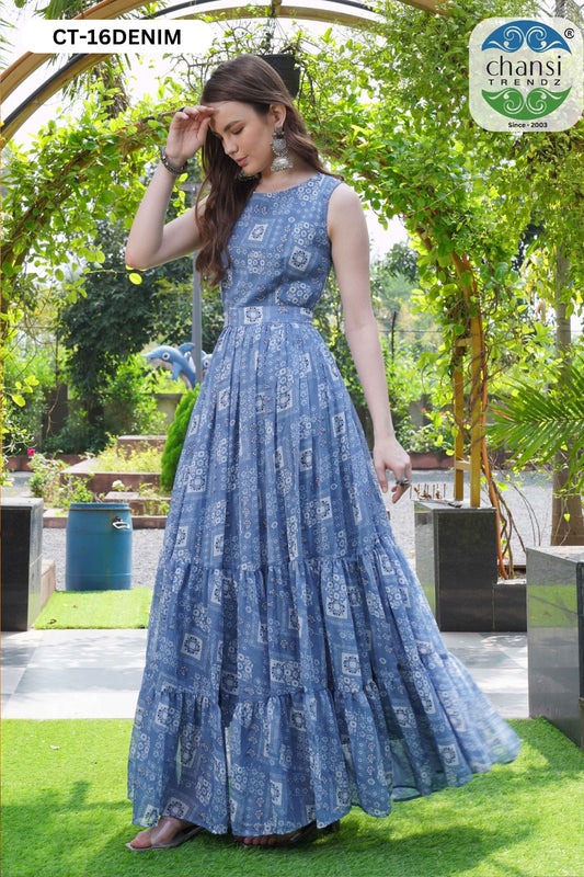 Ct-16 Denim Glamours Chansi Trendz Georgette One Piece Gown
