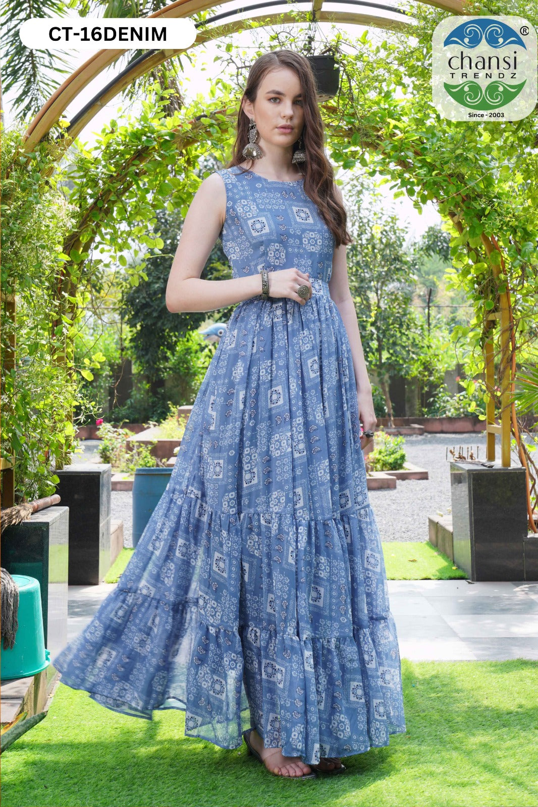 Ct-16 Denim Glamours Chansi Trendz Georgette One Piece Gown