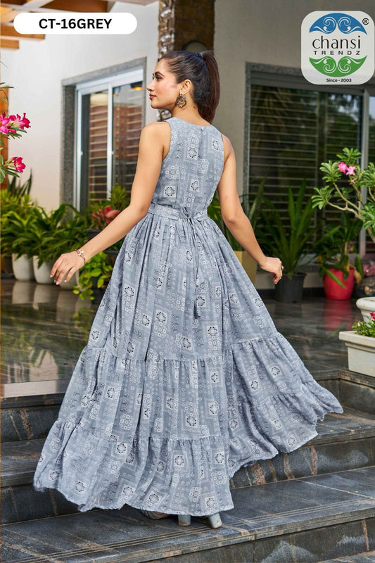 Ct-16 Grey Chansi Trendz Georgette One Piece Gown