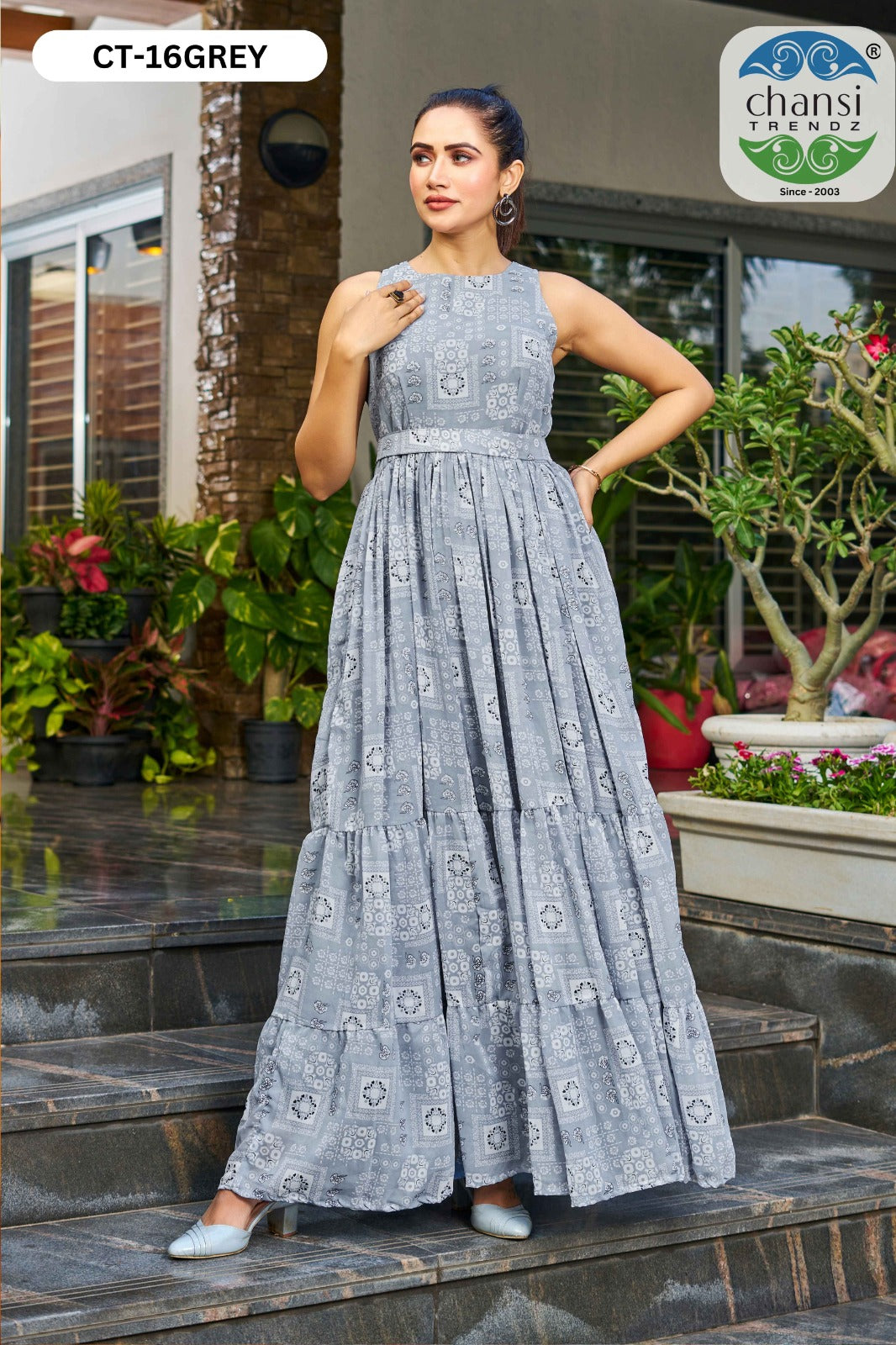 Ct-16 Grey Glamours Chansi Trendz Georgette One Piece Gown