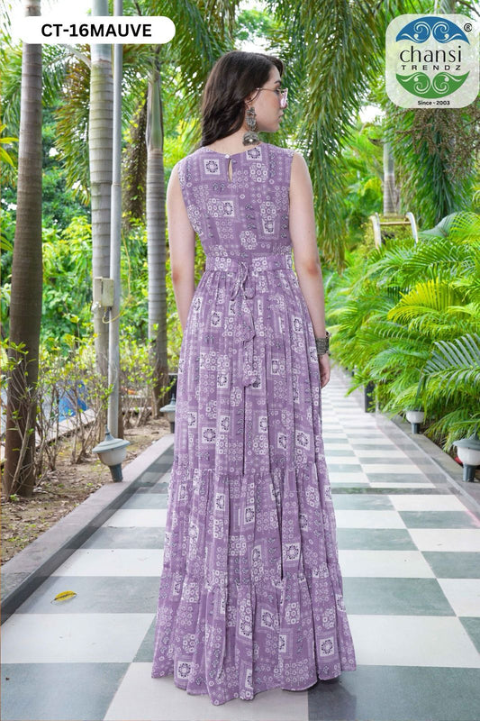 Ct-16 Mauve Chansi Trendz Georgette One Piece Gown