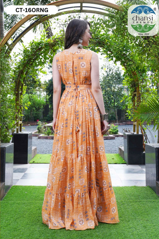 Ct-16 Orange Chansi Trendz Georgette One Piece Gown