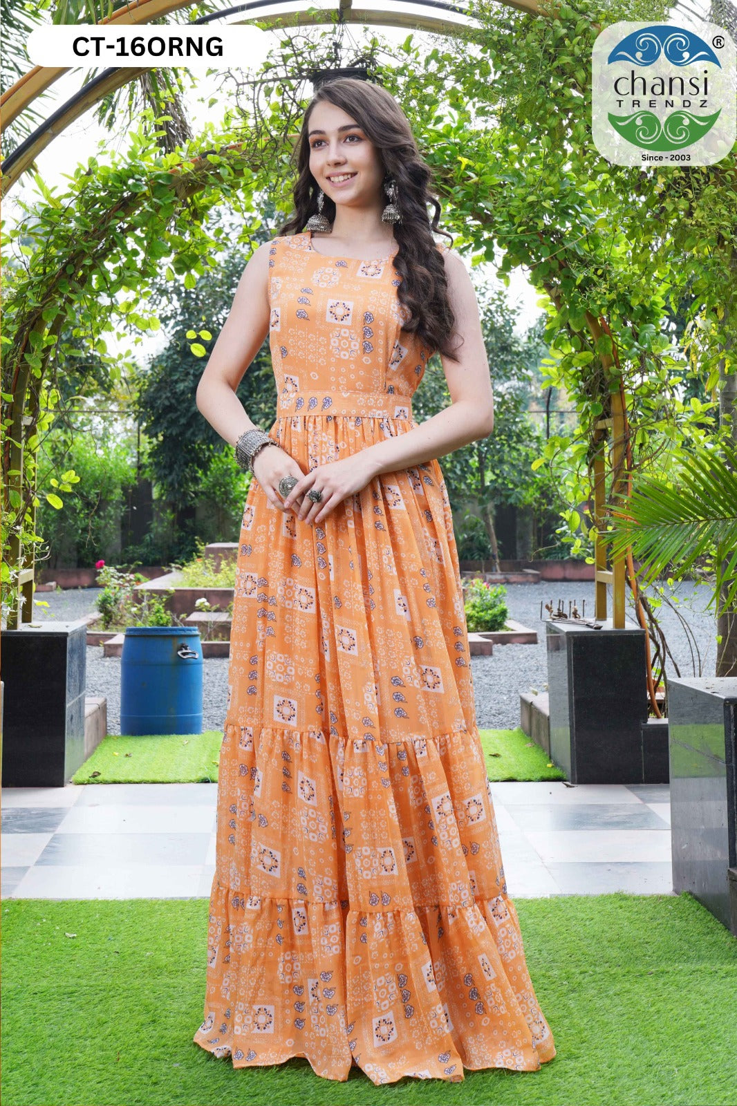 Ct-16 Orange Glamours Chansi Trendz Georgette One Piece Gown