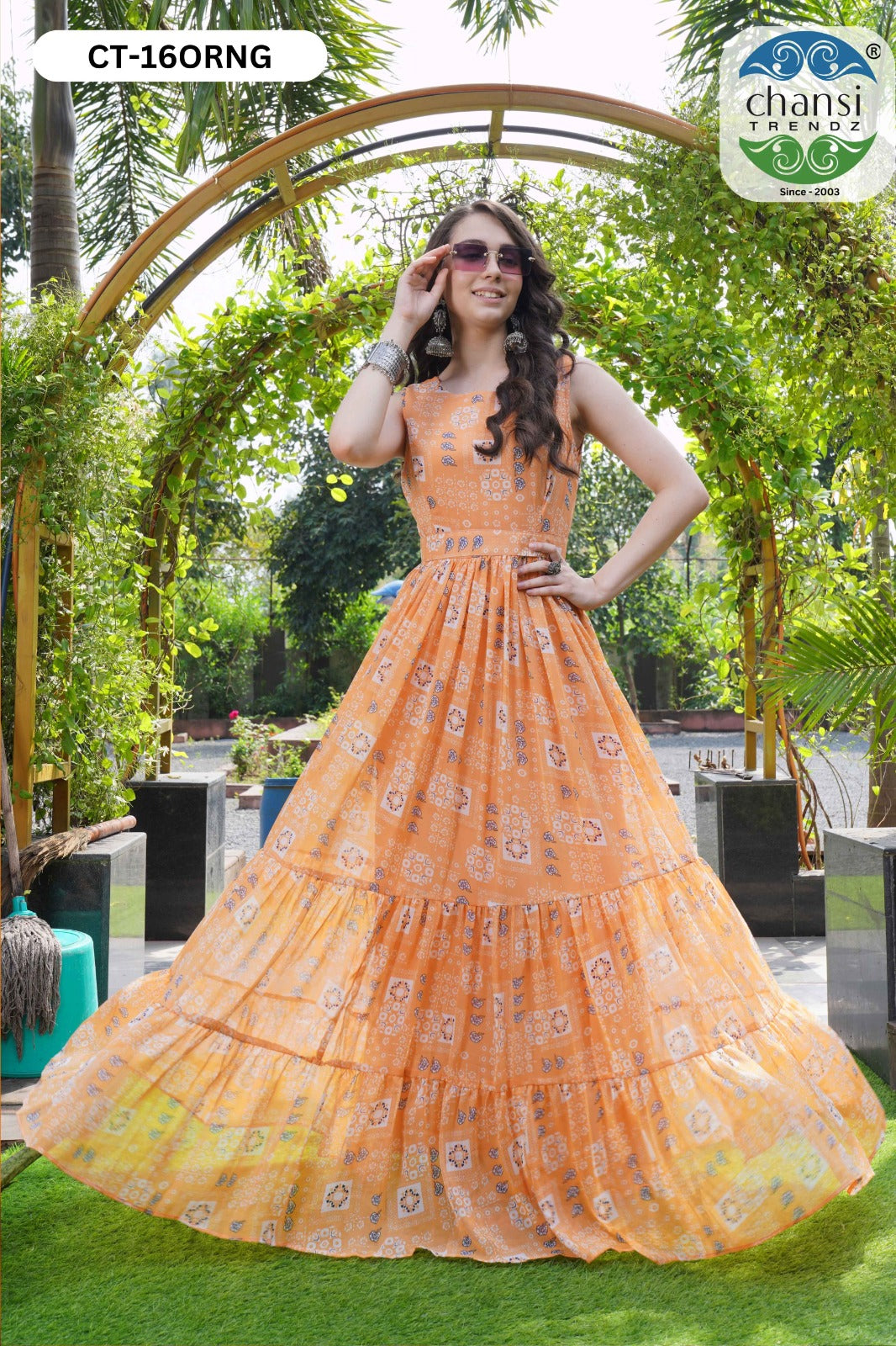 Ct-16 Orange Glamours Chansi Trendz Georgette One Piece Gown