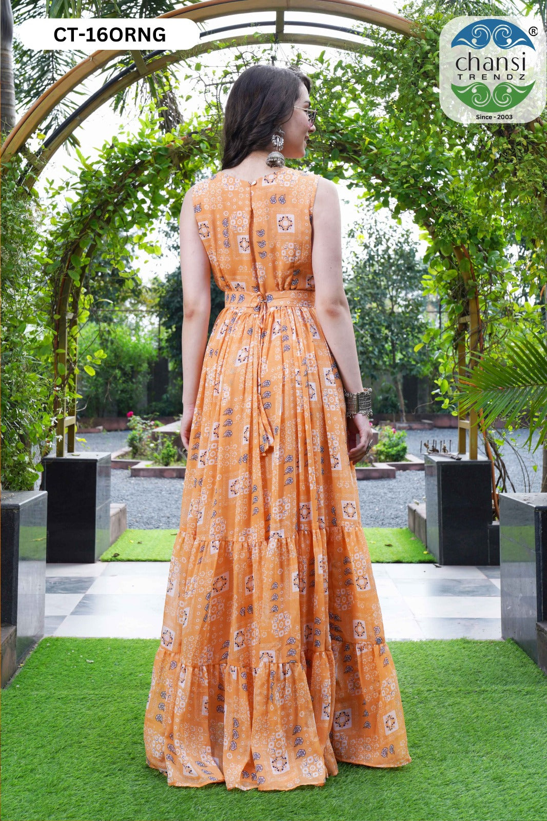 Ct-16 Orange Glamours Chansi Trendz Georgette One Piece Gown