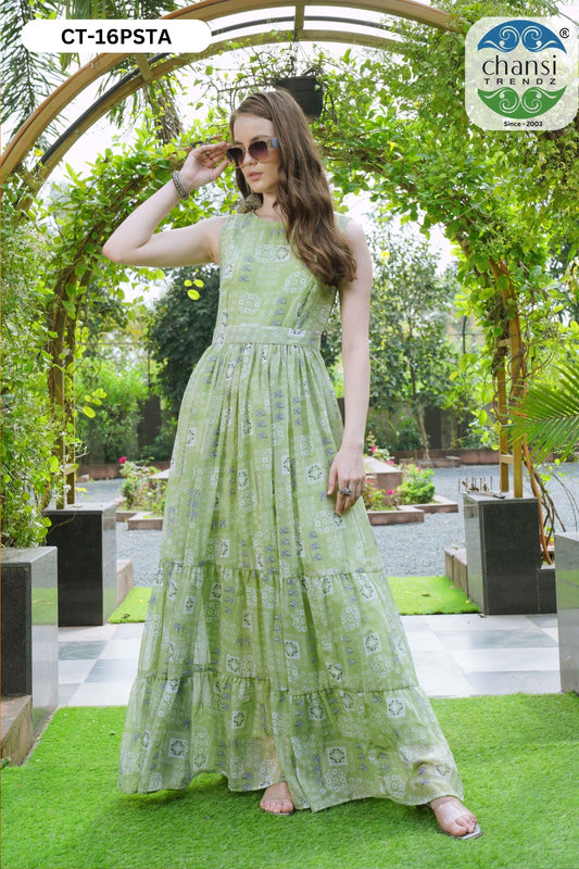 Ct-16 Pista Glamours Chansi Trendz Georgette One Piece Gown