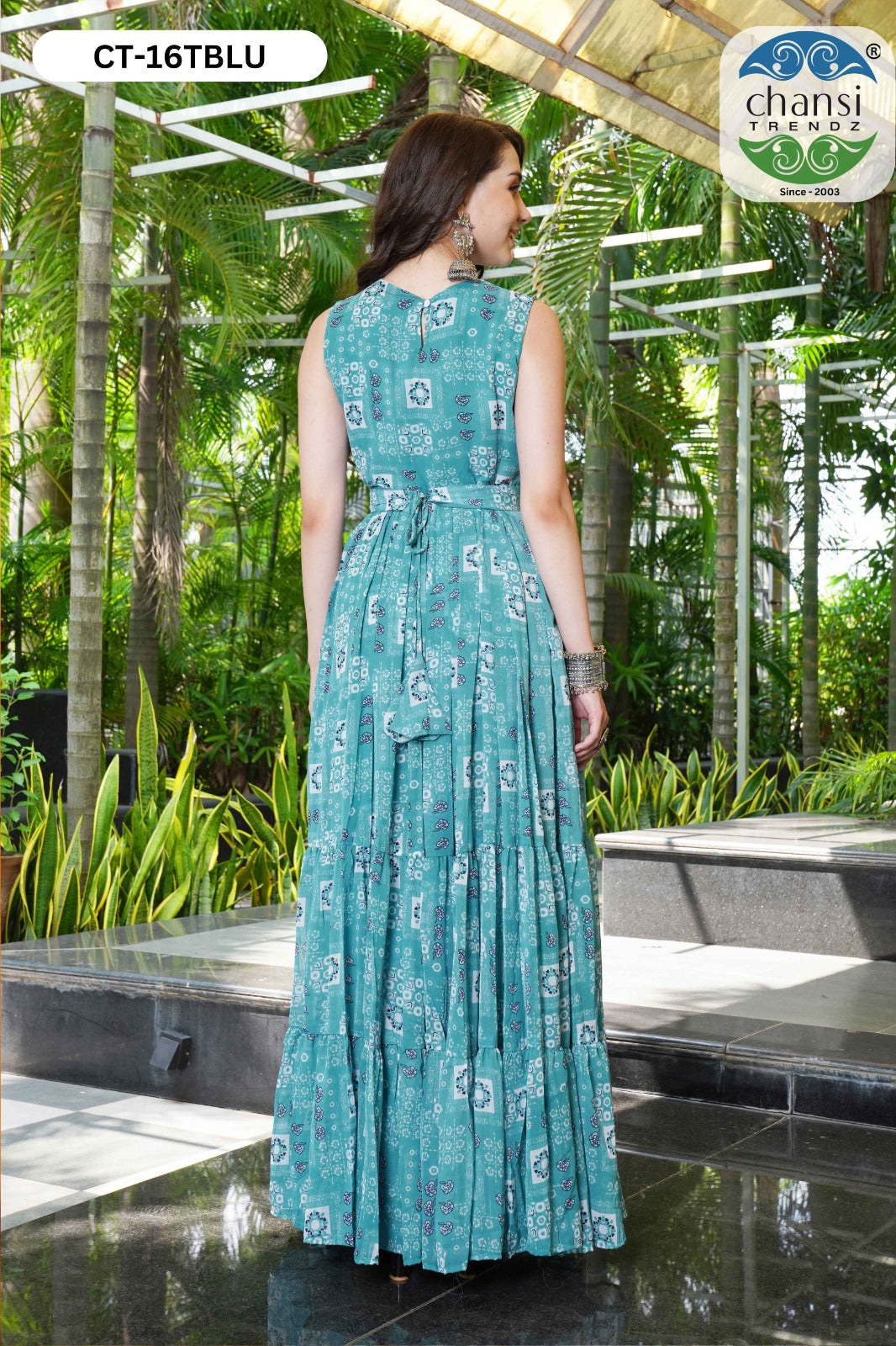 Ct-16 Till Blue Glamours Chansi Trendz Georgette One Piece Gown