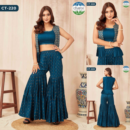 Ct-220 Chansi Trendz Poly Silk Top Sharara Set