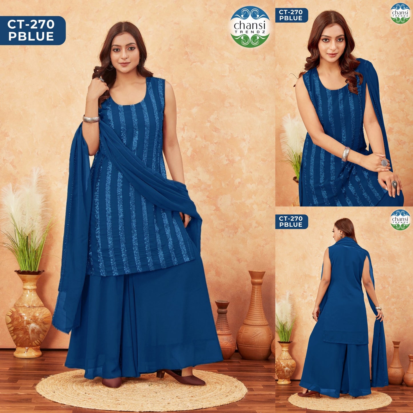 Ct-270 Blue Dhaarana Chansi Trendz Georgette Readymade Suits