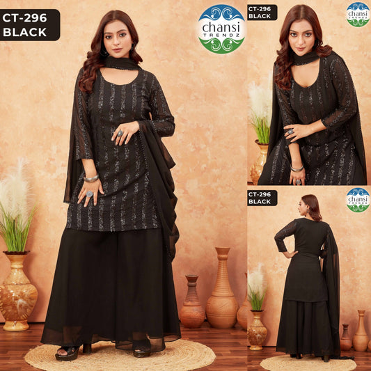 Ct-296 Black Chansi Trendz Georgette Readymade Suits