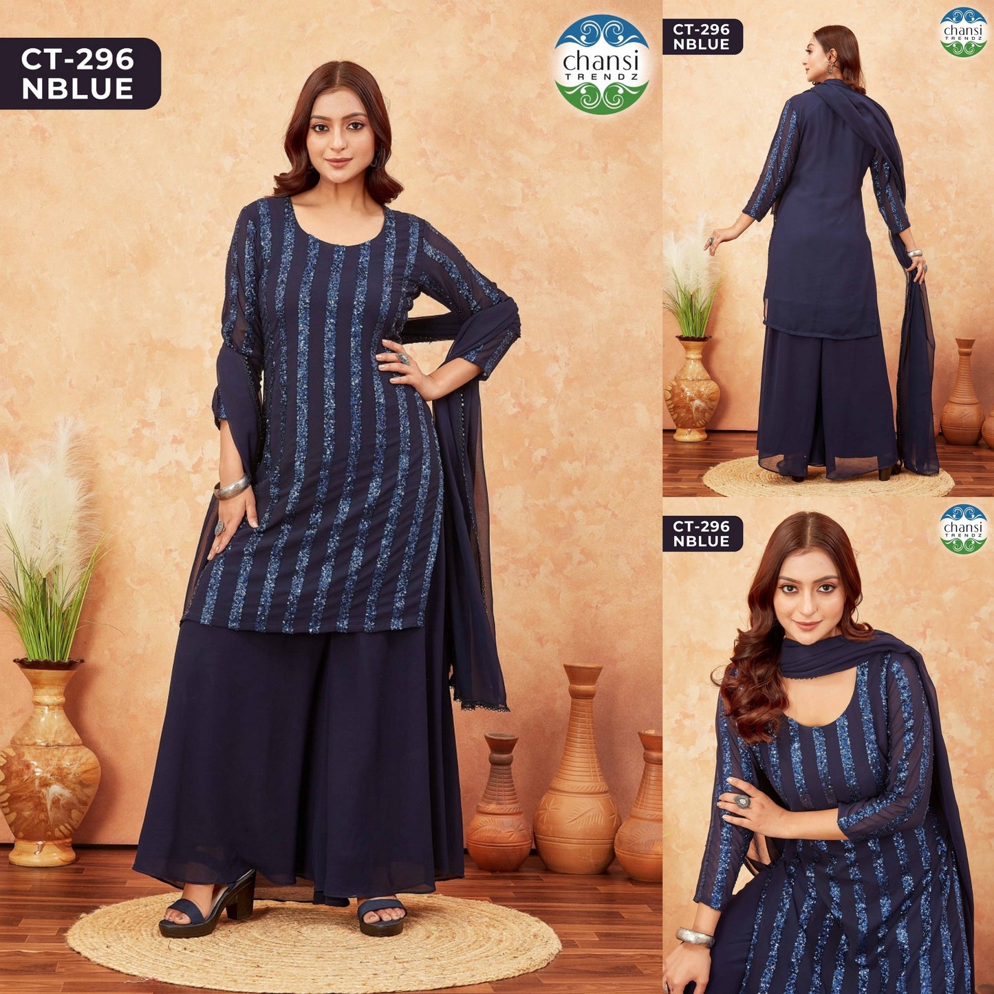 Ct-296 Navy Blue Chansi Trendz Georgette Readymade Suits